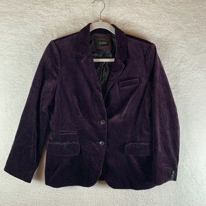 J.Crew‎ Velvet Jacket Women's Purple Single Breasted Notch Lapel Classic 7792
